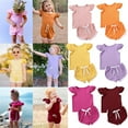 thumbnail image 2 of Toddler Girl Clothes 2 Piece Outfit Solid Ribbed Knit Tank Top and Shorts Set Baby Summer Clothes Size 1-6T Purple, 2 of 4