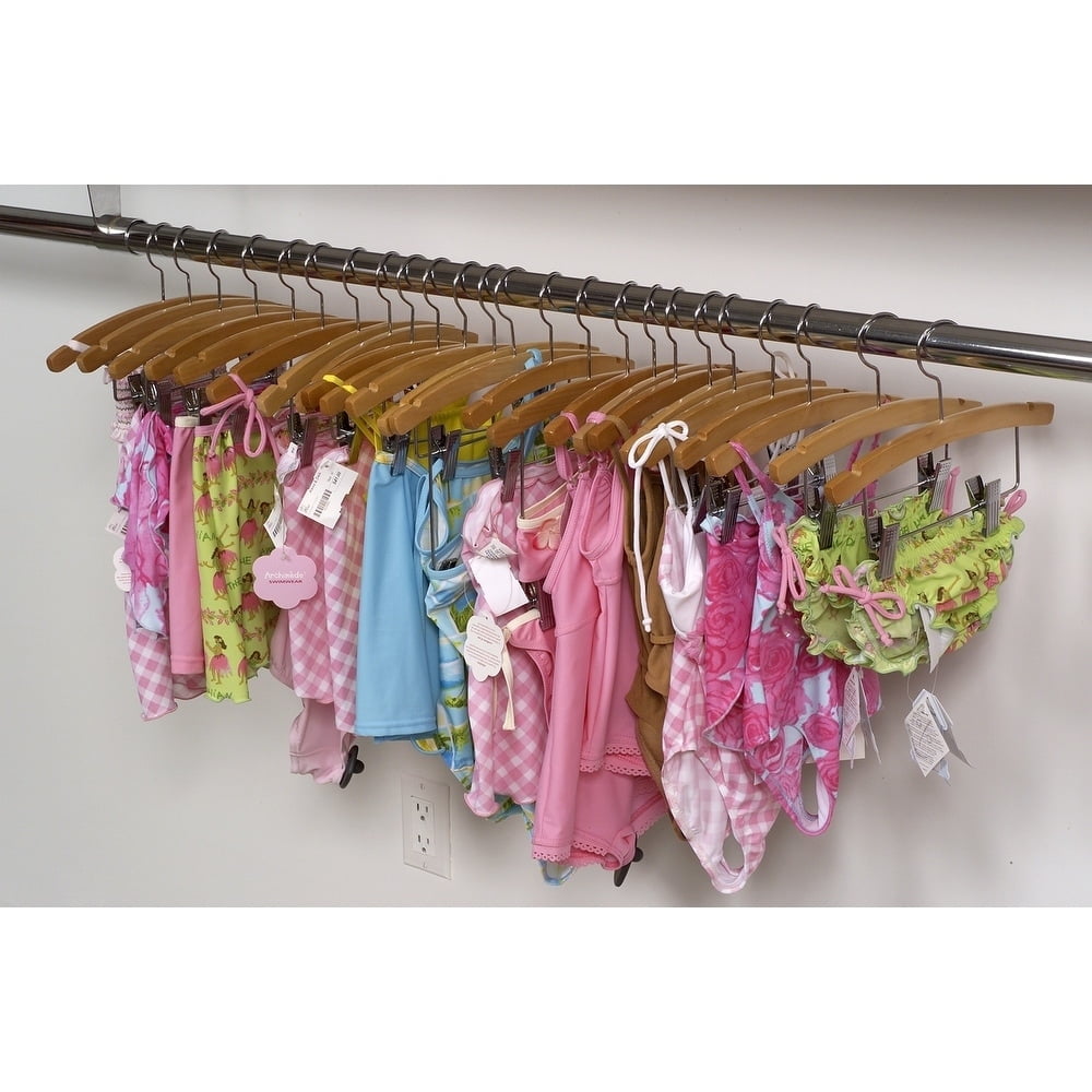 The Great American Hanger Company Rounded Wooden Kids Hanger with Natural Finish, 12 Inch Wood Top Hangers with Chrome Swivel Hook for Childrens