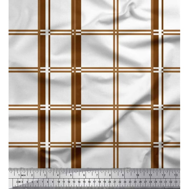Soimoi Brown Rayon Fabric Window Pane Check Printed Fabric 1 Yard 56 Inch Wide
