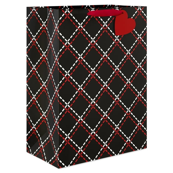 American Greetings 20 in. Valentine's Day Jumbo Gift Bag with Heart Tag, Plaid Design (1-Count)
