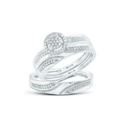925 Sterling Silver Diamond Cluster Matching Wedding Set 1/4 Cttw