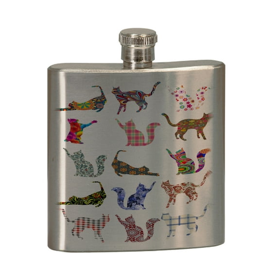 KuzmarK 6 oz. Stainless Steel Pocket Hip Liquor Flask - Kitty Cat