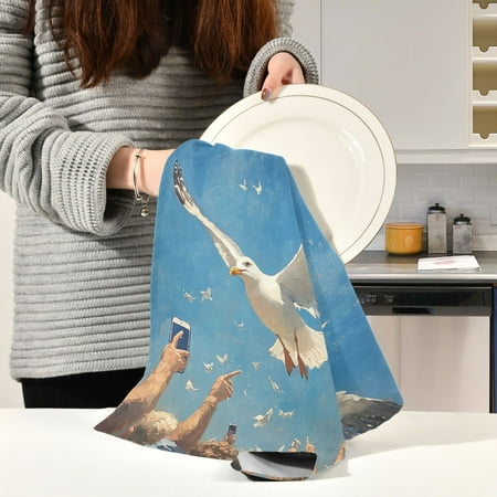 

BZSMCE Kitchen Towels Creative Patternof A Seagull Flying Pattern Durable Kitchen Towel