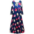 thumbnail image 1 of Plus size 5x Petite Womens Dress Rose Bloom Sea Designer Print Long Sleeve Low V-Neck Princess Cut, 1 of 4