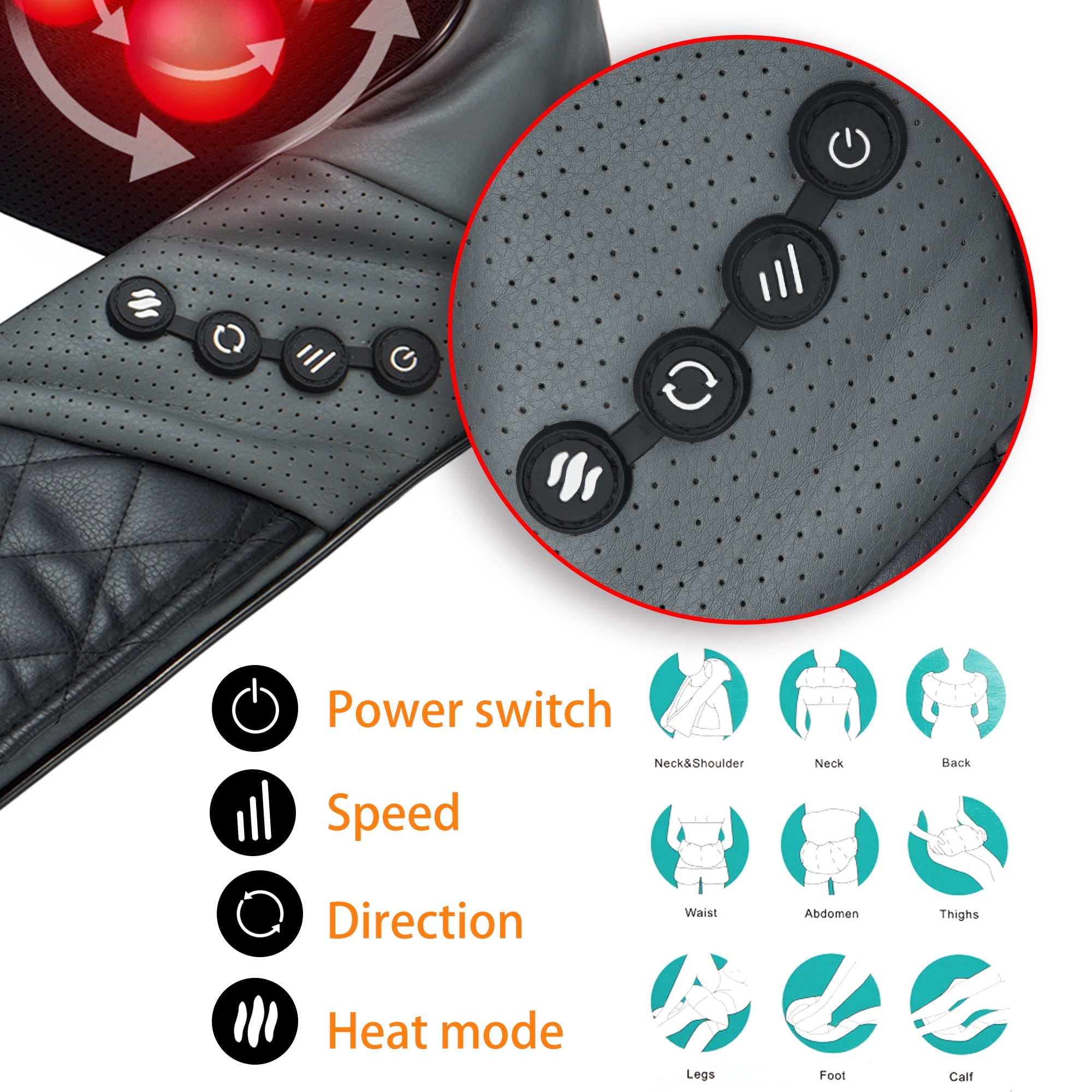 loopsun Back Massager,Shiatsu Neck Massager For Pain Relief,Electric  Shoulder Foot Massage P-illow With Heat,Deep Tissue Kneading For  Waist,Legs,Body