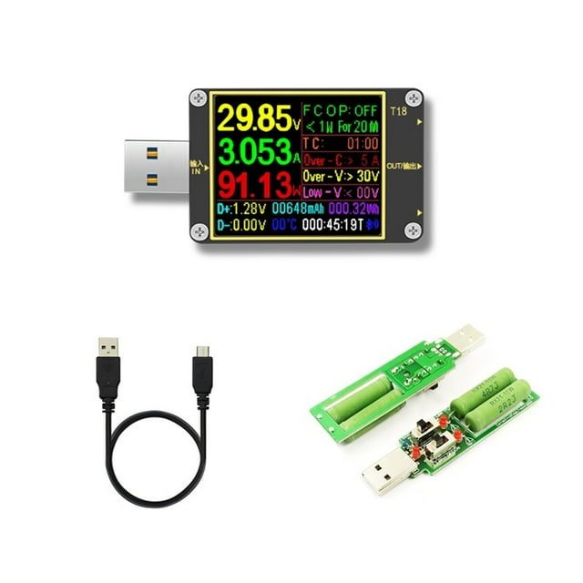 18 IN 1 USB Tester T18 Digital Voltmeter Ammeter Voltimetro DC Power Volt Meter Current Voltage Doctor 1.8" PD QC3.0 Detector ,Live Data