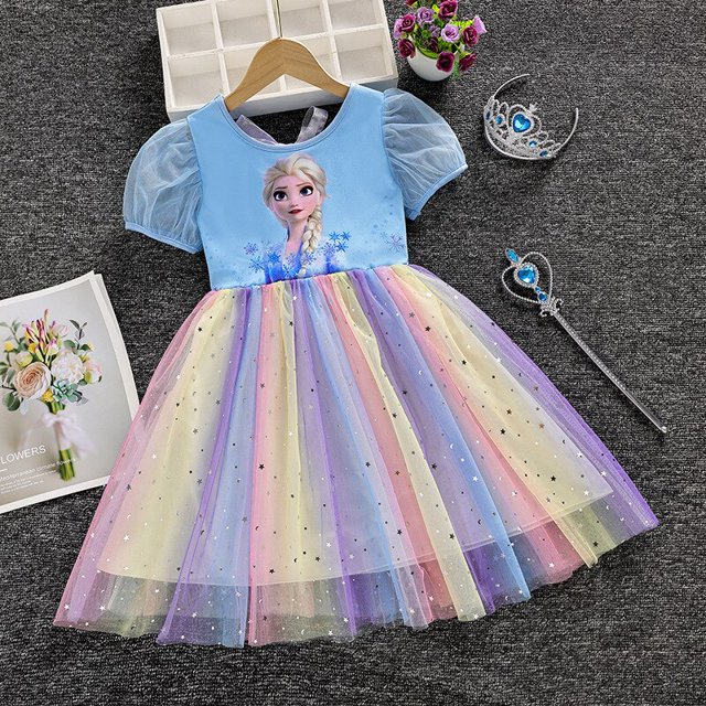 Vestidos de princesa para niñas con mangas voladoras Ropa para niños Frozen Elsa Vestidos de fiesta para bebés Niños Rh Vestido de verano zhangmengya unisex