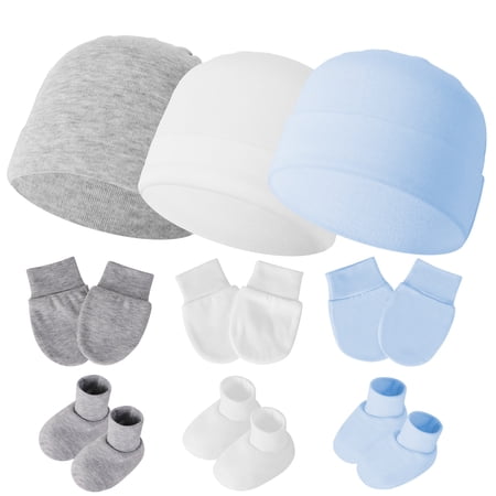 Baby Hat and Mitten Set with Newborn Socks 3 Complete Baby Caps Gloves Socks Sets for 0-6 Months Girls Boys