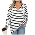 thumbnail image 1 of HNMKIU Brown Hoodie And Winter Drawstring Hooded Striped Long Sleeved Sweatshirt Top, 1 of 4