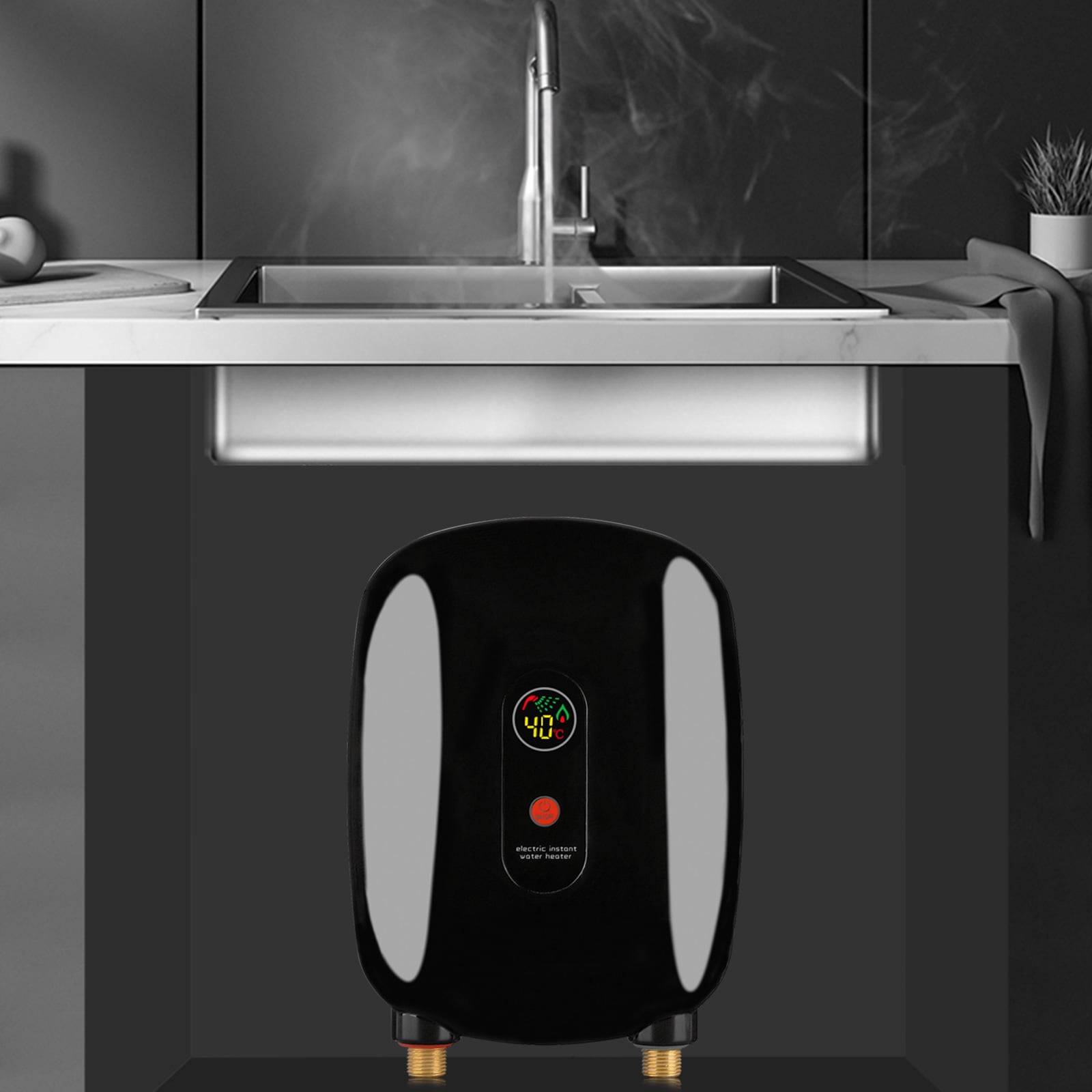 110V Electric Tankless Instant Hot Water Heater for Bathroom Kitchen Black Aluminum Plastic 10.43x 7.87 x 3.08"