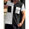 thumbnail image 3 of Hirigin Men's Knit Short Sleeve Shirts Summer Simple Lapel Button Up Contrast Color Shirts, 3 of 6
