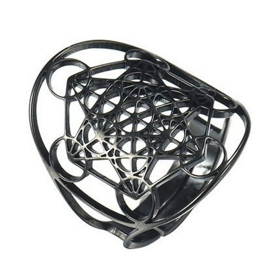 Metatrons Cube Ring Black Stainless Steel Spiritual Sacred Geometry Band
