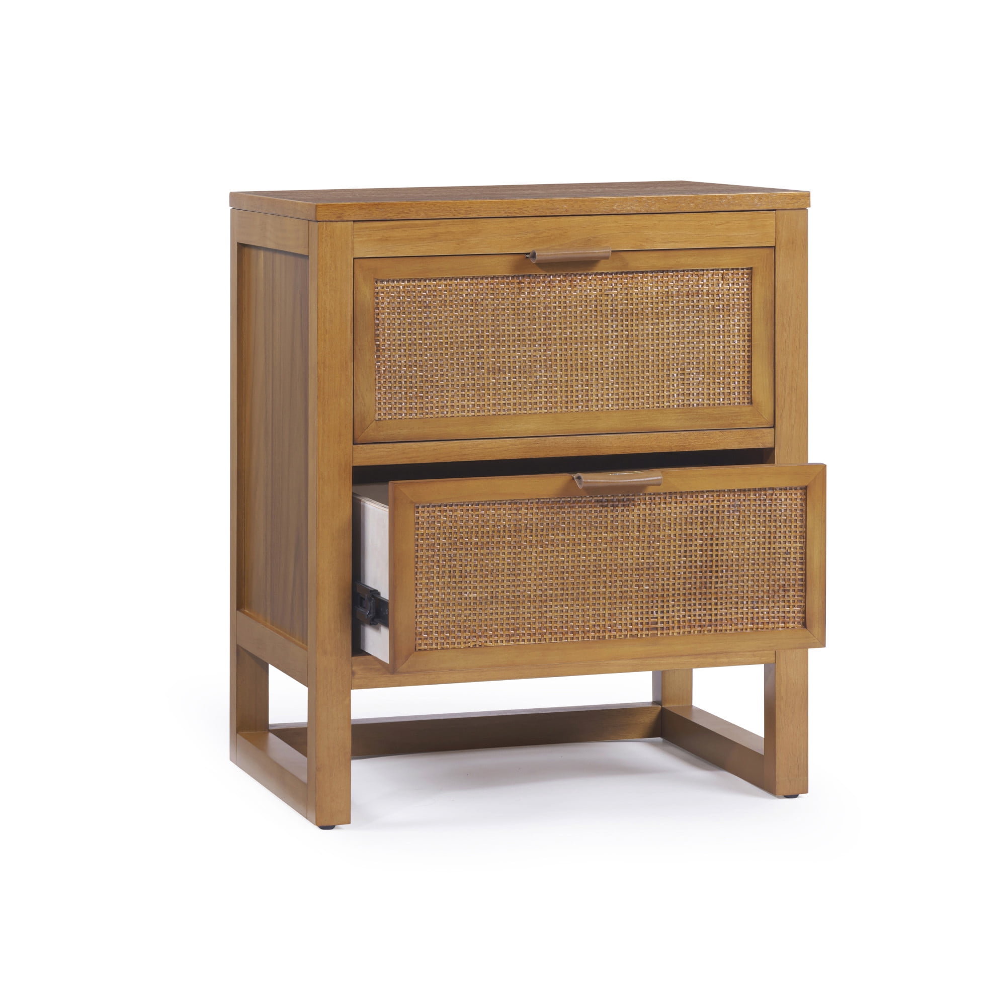 Teamson Home Hatteras Modern 2-Drawer Nightstand with Natural Rattan and Solid Wood Frame