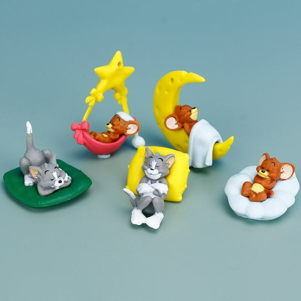 Figuras de acción de PVC para niños y niñas, set de 5 unidades de juguetes de Tom y Jerry, Tom Cat, Jerry Mouse durmiendo, modelo bonito, ideal para regalo de cumpleaños qiuyongming unisex