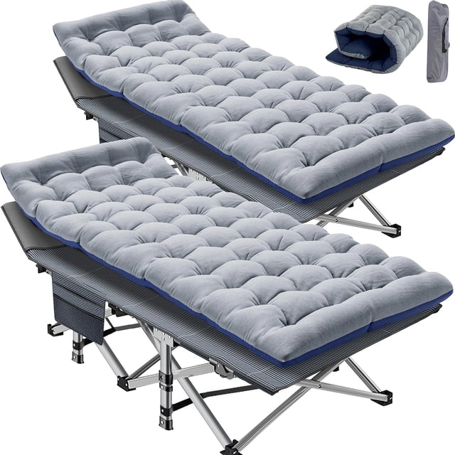 Lilypelle 2PC Folding Camping Cot, Folding Cot Camping Cots for Adults Portable Outdoor Cots with Carry Bags for Outdoor Travel Camp Beach Vacation