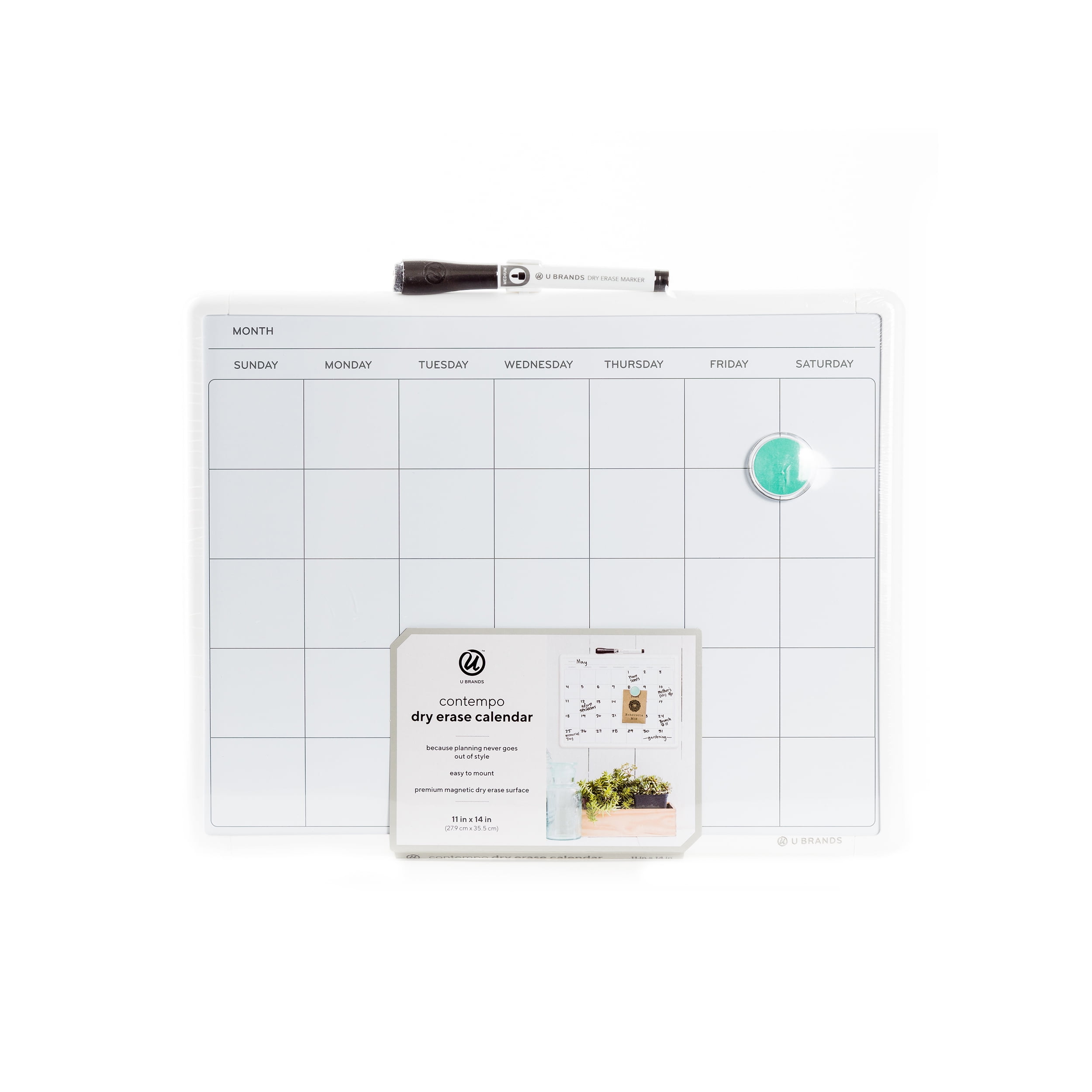 U Brands Magnetic Monthly Calendar Whiteboard, 11" x 14", White Frame, 260U