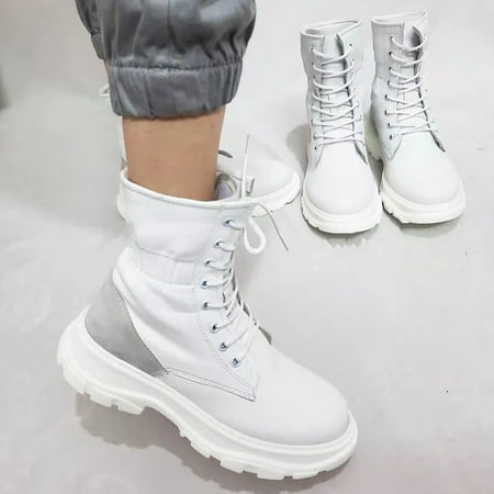 

FITORON Womens Mid Calf Boots- Outdoor Leather Boots Trend England Style HighBoots White 42