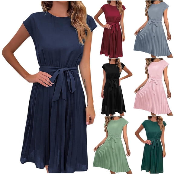 Sentmoon Vacation Dresses for Women 2026 Short Sleeve Breathable Dresses for Women Plus Size Summer Workout Regular Fit Crew Neck Wedding Guest Dresses for Concert and Rave M
