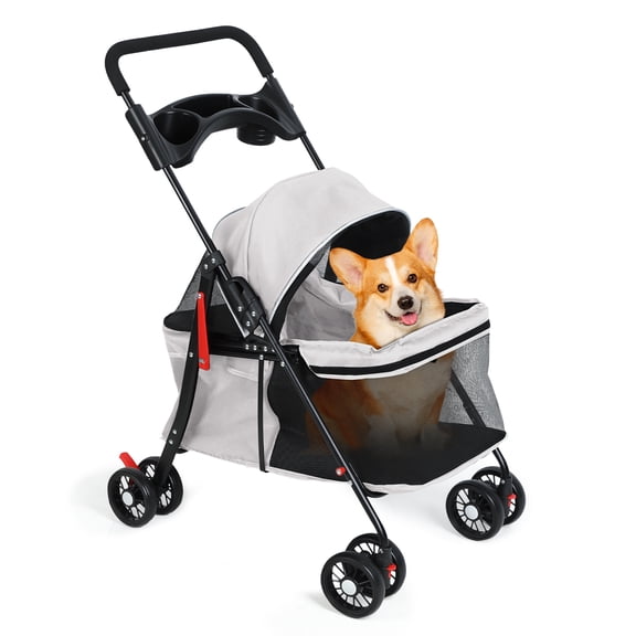 TidBay 4 Wheels Dog Cat Stroller, Outdoor Travel Pet Folding Stroller, Dog Cat Cage Stroller with Cup Holder, Breathable and Visible Mesh for Small Dog