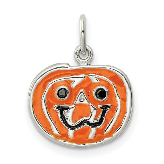 925 Sterling Silver Polished Enamel Pumpkin Shaped Pendant