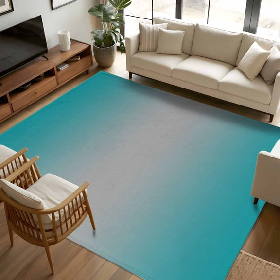 8x10 Area Rugs, Teal Grey Ombre Non-Skid Rubber Backing Large Rectangle Rugs - Living Room Bedroom Home Office, Gradient Contemporary Abstract Art Indoor Floor Mat Carpets Washable Rug