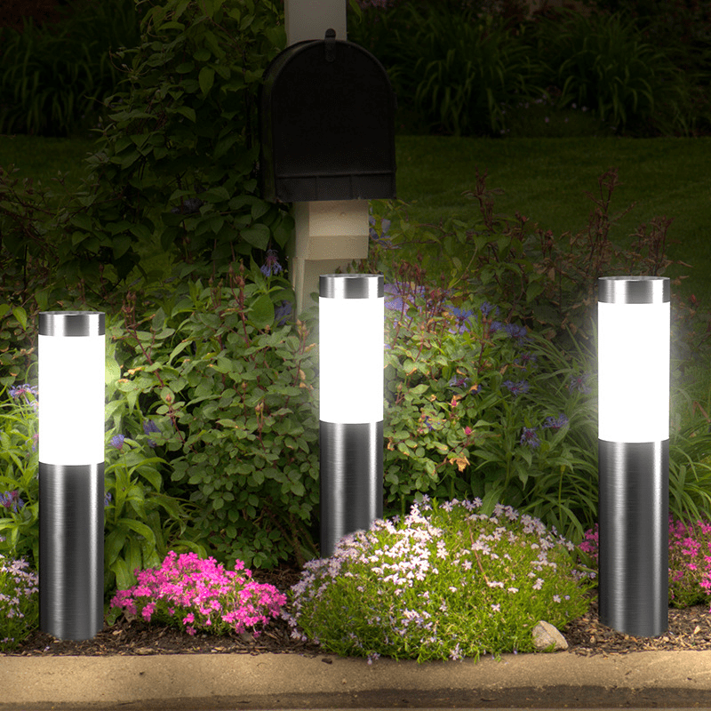 Solar pathway lights outdoor, cylindrical garden lights, auto on/off, waterproof, warm white LED