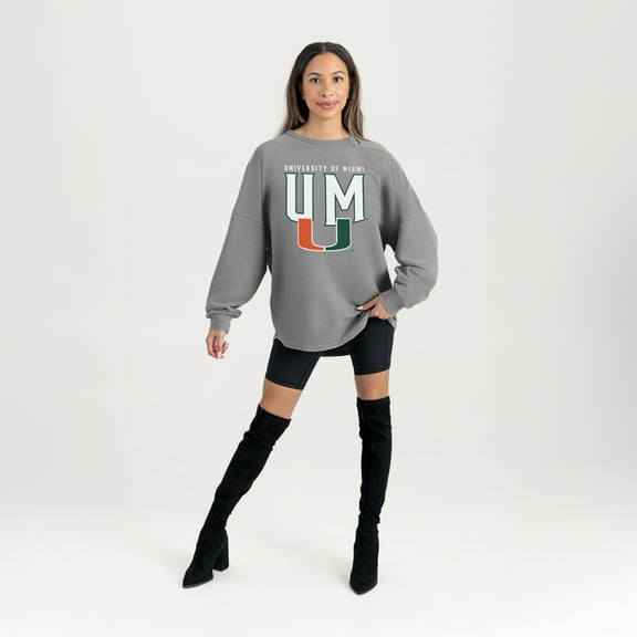 Women's Gameday Couture Gray Miami Hurricanes Oversized Pure Motion Corded Sweatshirt