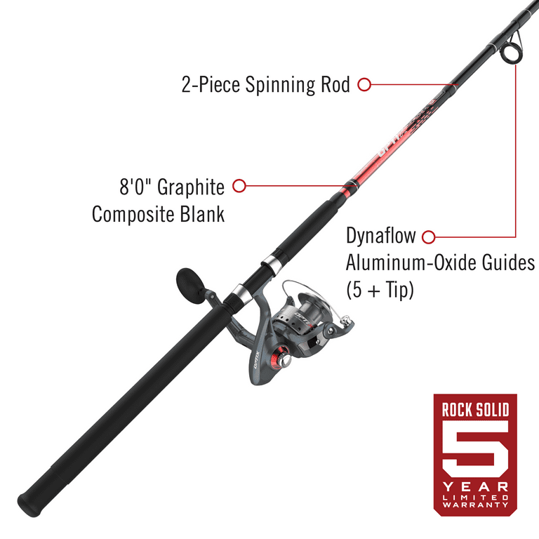 Quantum Optix Spinning Reel and Fishing Rod Combo, 8-Foot 2-Piece Graphite  Composite Fishing Pole, Extended EVA Rod Handle, Size 60 Reel, Changeable
