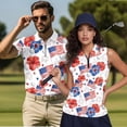 thumbnail image 2 of Aplkyhs American Flag Matching Golf Shirts for Couple Flower Breathable Fabric Golf Tennis Tank Top Racerback Design for Outdoor Sports Moisture Wicking Soft and Comfortable, 2 of 6