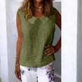 thumbnail image 4 of Dianli Tops Tees Doll Collar Sleeveless Cotton Linen V-Neck Tunic Top Solid Color Lightweight Breathable Casual Layering Summer Work Weekend Wear Ladies Camisole Tank Top Beach Tunic, 4 of 9