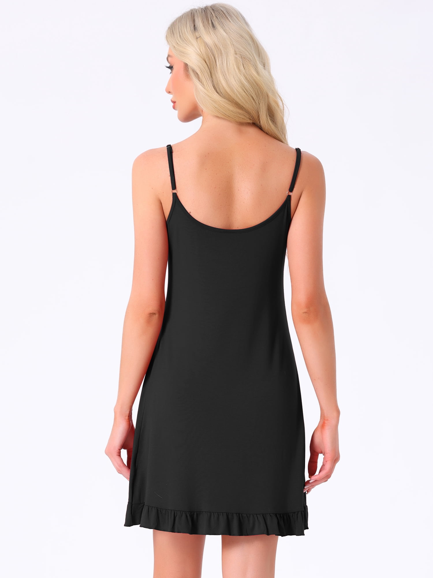 DARING DIVA Women's Nightdress Spaghetti Strap Scoop Neck Sleepdress L Black