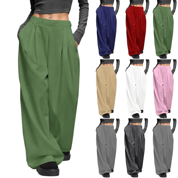 Pincandy Women's Fashion Casual Solid Color Ruched Elastic Waist Pants - Loose Fit for Outdoor Activities