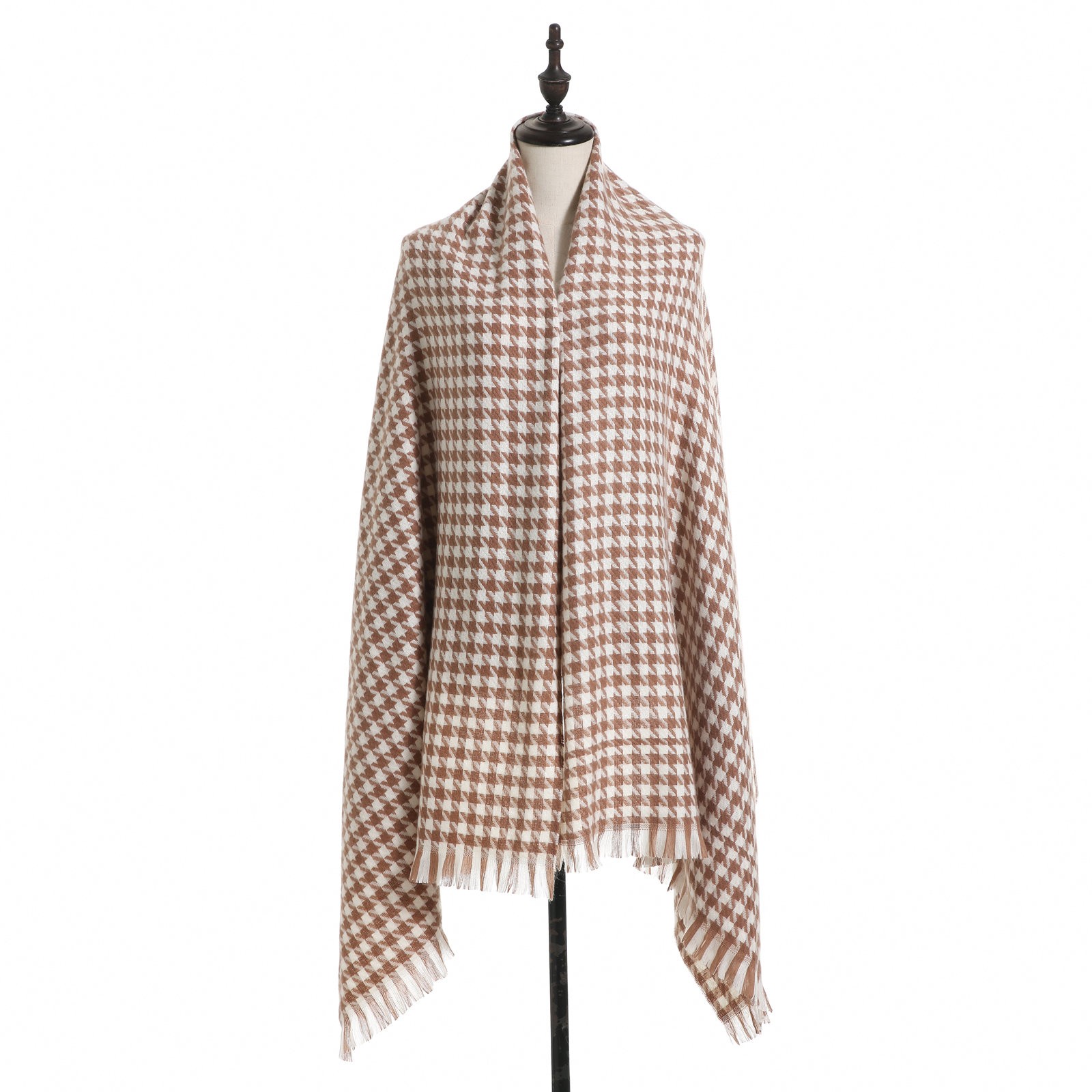 YWDJ Fall Scarf Women Fashion Winter Warm Soft Casual Tassel Houndstooth  Printing Muffler Green