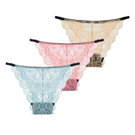 

Popvcly 3 Pack Panties for Women Lace Floral Low Rise G-String Hipster Ladies Intimates