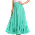 thumbnail image 4 of Sakkas Lika Long Ruffle Paneled Fold Over Adjustable High Waist Batik Flare Skirt - Aqua - Medium, 4 of 4