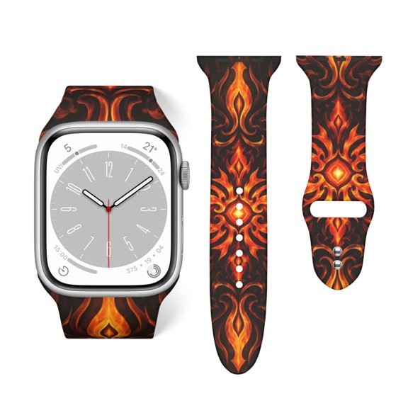 Swirling Flame Tribal Artwork Soft Silicone Sport Band 38mm40mm Wristband for Apple Watch, Waterproof Buckle Strap for Series 9/8/7/6/SE/Ultra