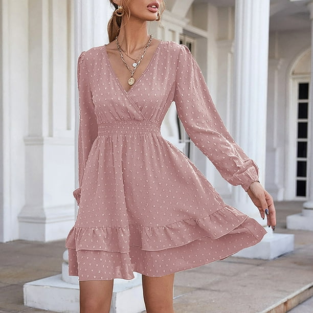 Outfmvch pink Dress for women Short Sleeve V Neck Mini Dress Chiffon Dot Flowy Short Dress womens dresses fall dresses Outfmvch pink Dress for women Short Sleeve V Neck Mini Dress Chiffon Dot Flowy Short Dress womens dresses fall dresses