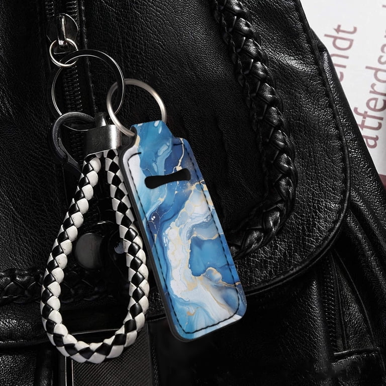 Yuyamidu Blue Marble Print Chapstick Holder Keychain Elastic