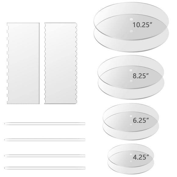 Boyun Acrylic Cake Disc, Clear Cake Decorating Supplies with 8 Round Acrylic Discs,2 Icing Scraper And 4 Center Dowel For Make Your Cakes, Acrylic Discs For Icing Cakes(4