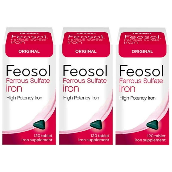 3 Pack Feosol Ferrous Sulfate Iron Tablets, Original, 120 ea