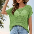 thumbnail image 2 of JIUKE Womens Crochet Tops Summer Short Sleeve Crew Neck Shirts Knit Hollow out Beach Cover up Tops, 2 of 7
