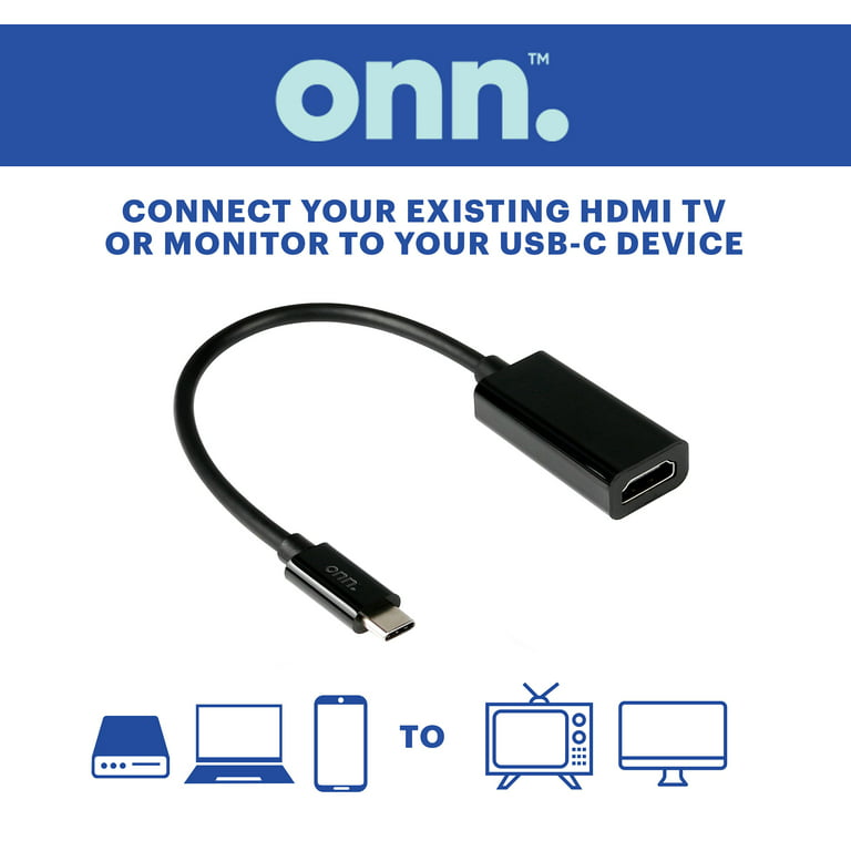 onn. 6' USBC to HDMI Male Connector Cable, Black