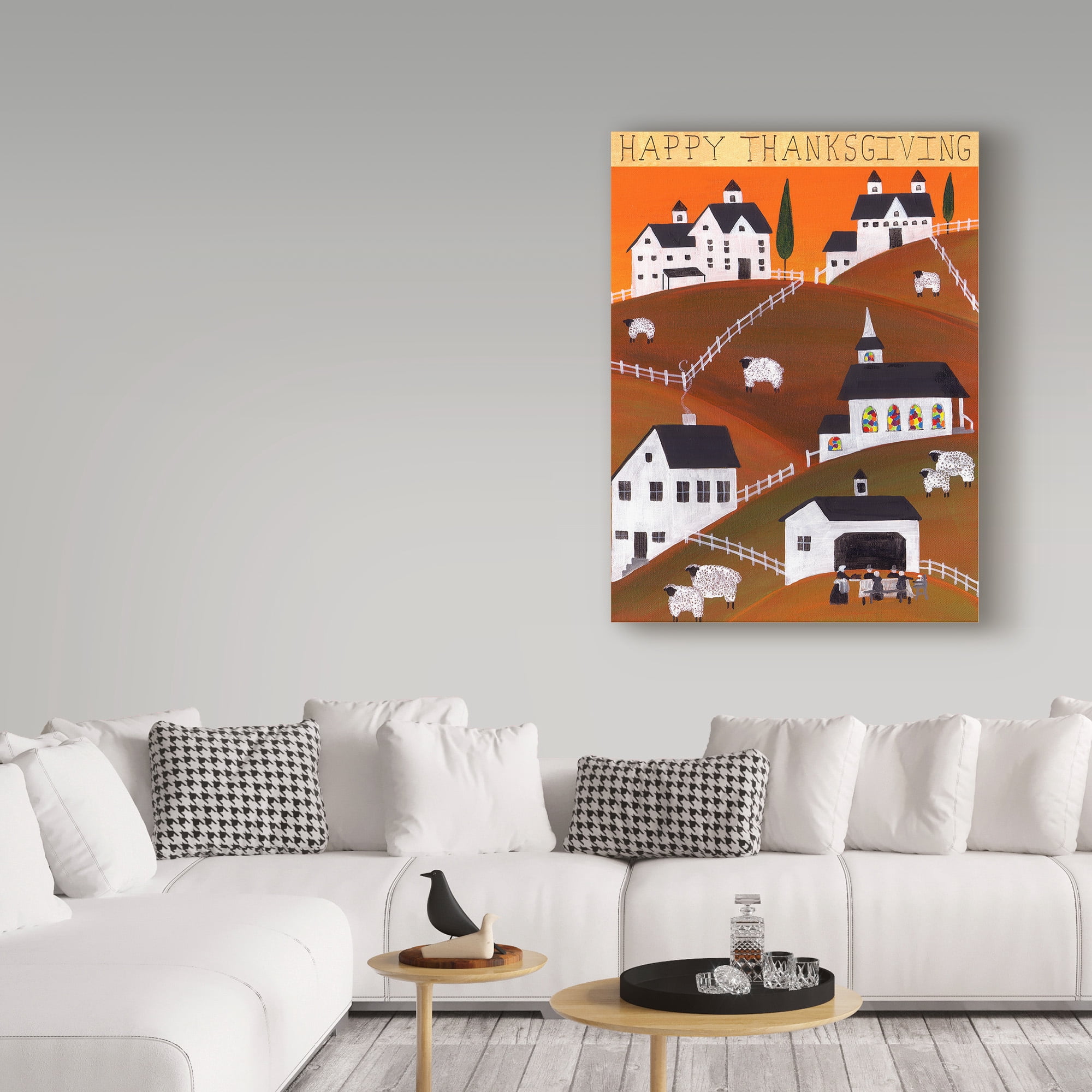 Trademark Fine Art 'Pilgrim And Sheep Happy Thanksgiving' Canvas Art by Cheryl Bartley
