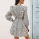 thumbnail image 5 of Vestido de manga larga con cuello levantado y ribete de volantes para mujer Vestido elegante con estampado floral y volantes, 5 of 8
