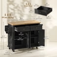thumbnail image 2 of Rolling Kitchen Island with Rubber Wood Top and Storage, Spice Rack, Towel Rack, Black, 2 of 7
