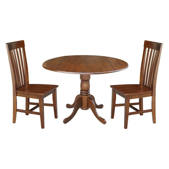 International Concepts Solid Wood 3-Piece Dining Set with 42 in. Dual Drop Leaf Table and 2 Slat Back Dining Chairs in Espresso