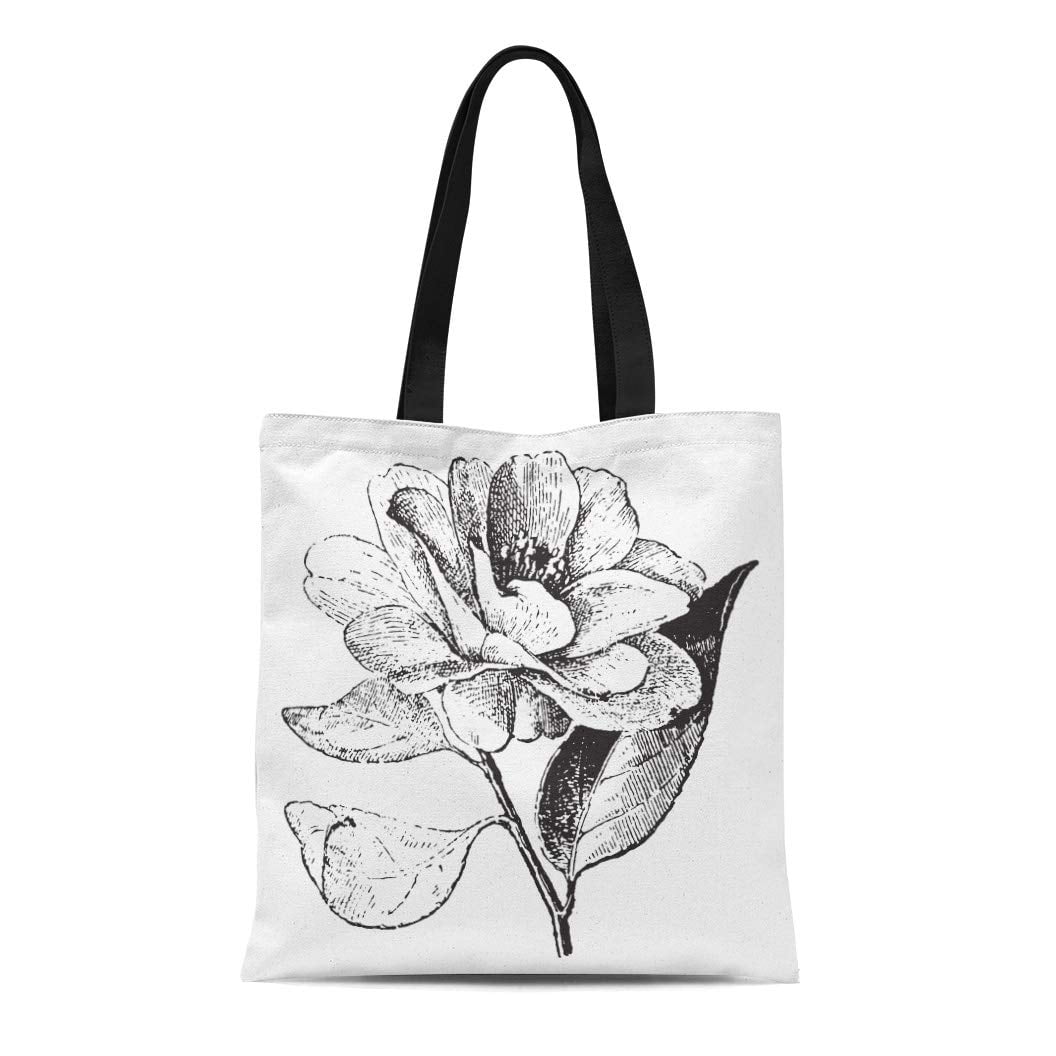 ASHLEIGH Canvas Tote Bag Camellia Vintage Engraved Dictionary of Words