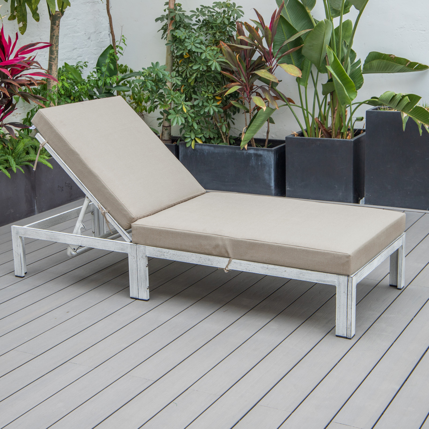 LeisureMod Chelsea Modern Weathered Grey Aluminum Outdoor Patio Chaise Lounge Chair Set of 2 With Orange Cushions - image 2 of 5