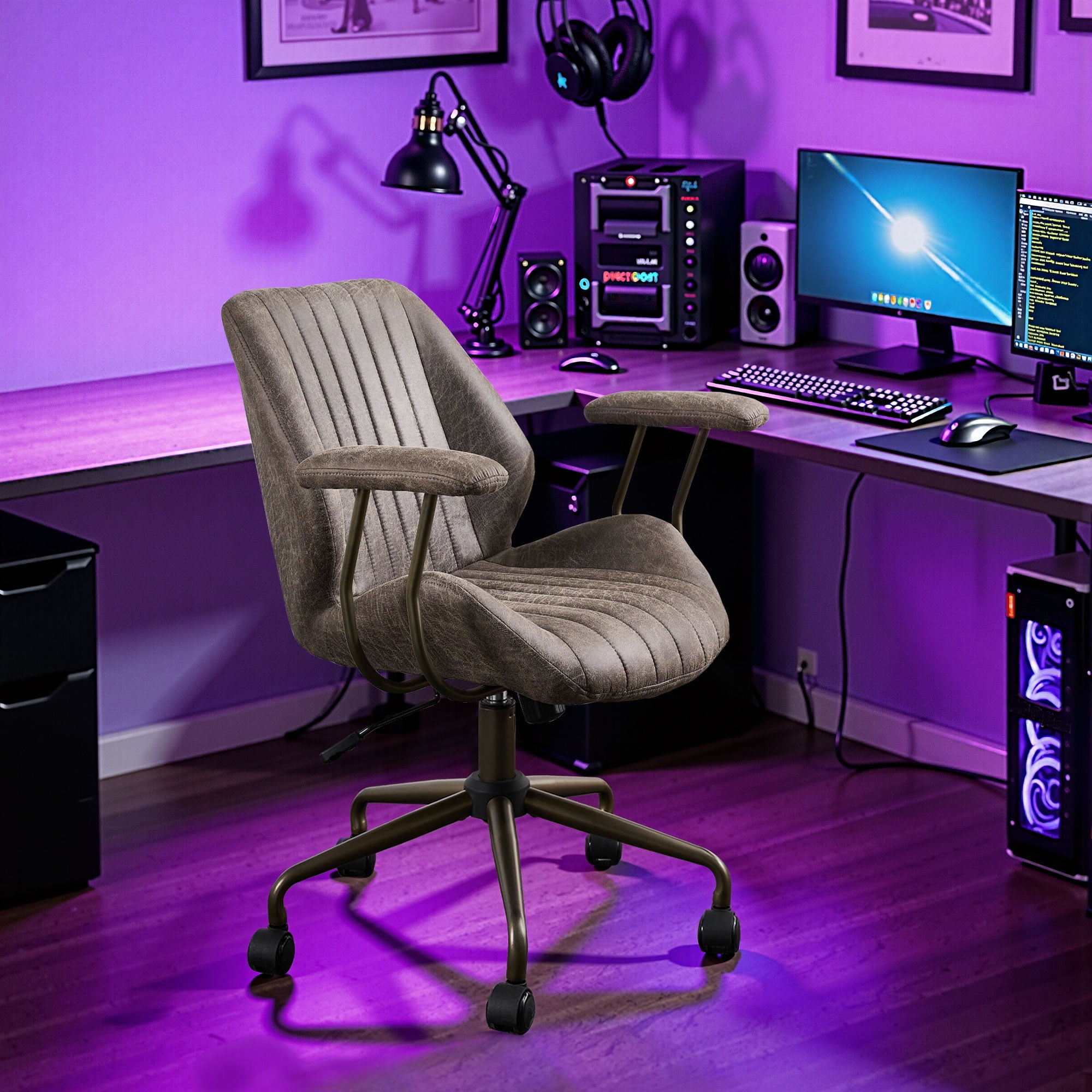 Toject Executive Desk Chair, Ergonomic Office Chair with Lumbar Support, Suede Leather, Dark Gray