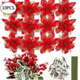 thumbnail image 2 of 10Pcs Christmas Glitter Artificial Poinsettia Flowers Xmas Poinsettia Artificial Wedding Flowers Decorations Xmas Tree Ornaments for Party Favors, 5.6inch, 2 of 9